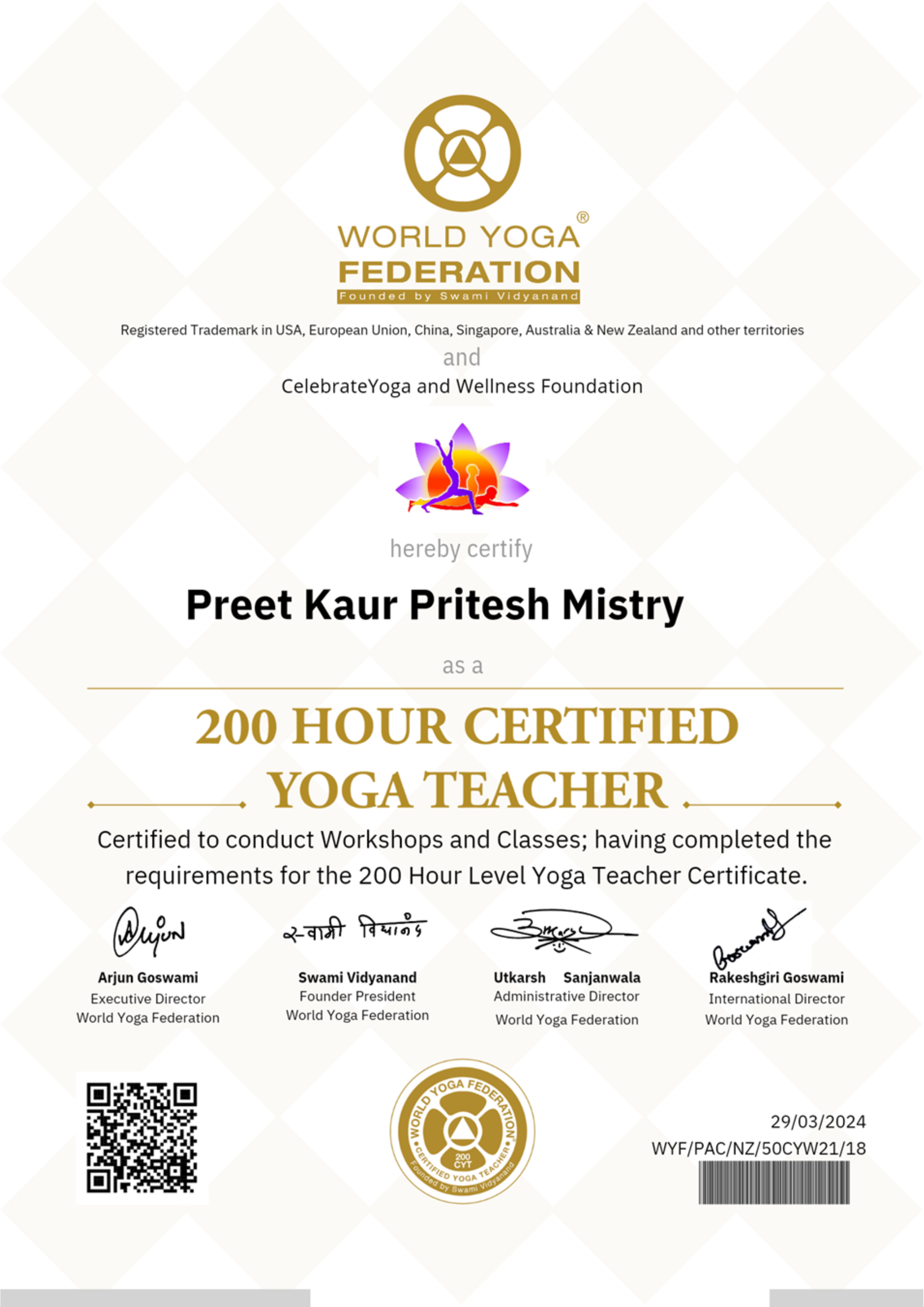 yog bliss certificate