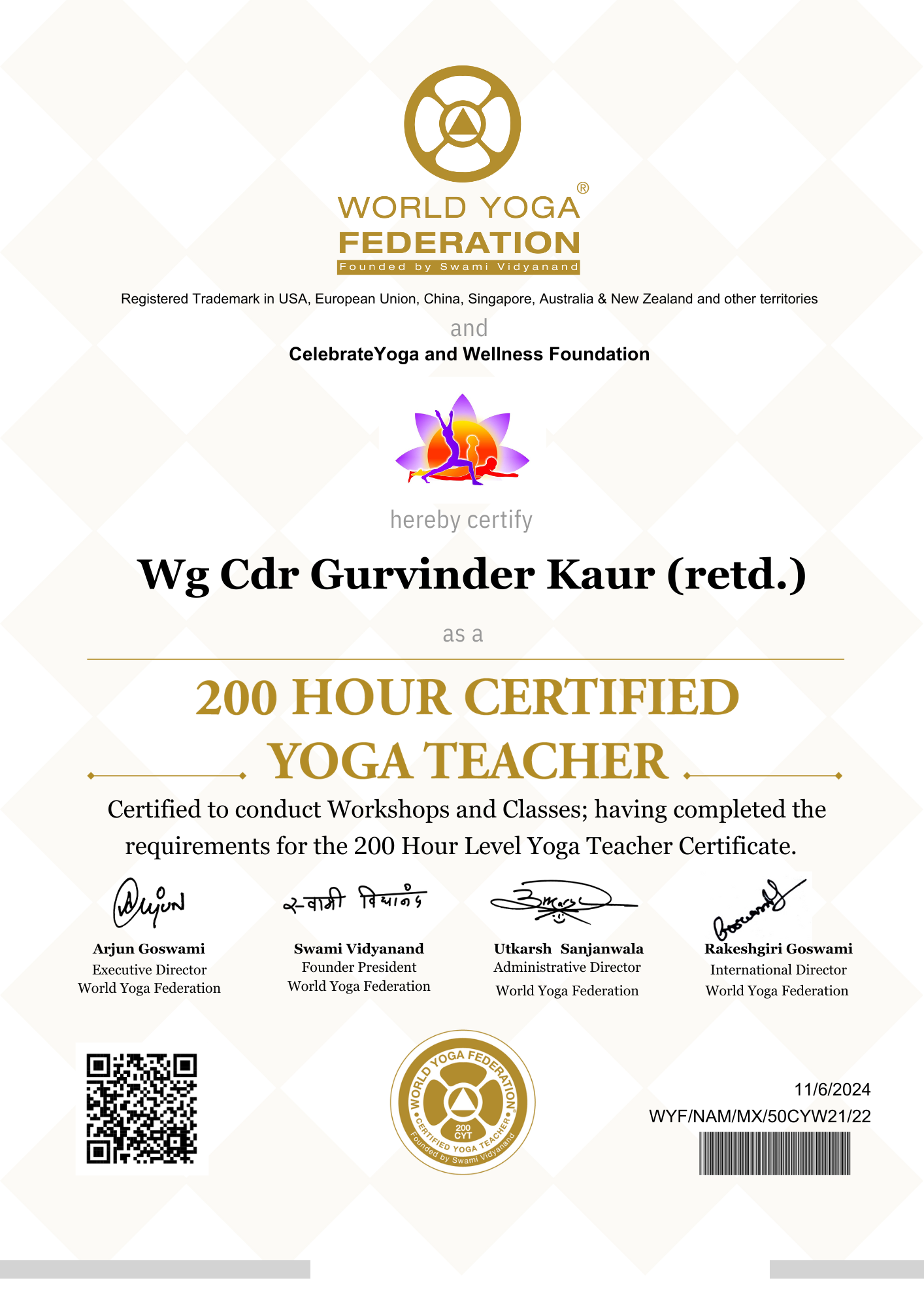 yog bliss certificate